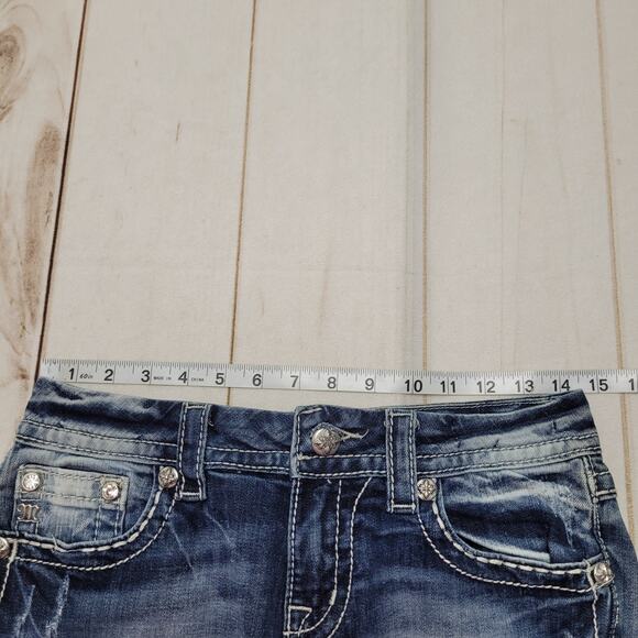 Miss Me cutoff bling studded patch jean shorts low rise Y2k - Picture 6 of 8